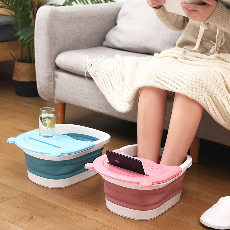 Folding Foot Bath Bucket over Calf and Heightened Foot Bath Bucket Foot Massage Foot Bath Portable Foot Bath with Roller