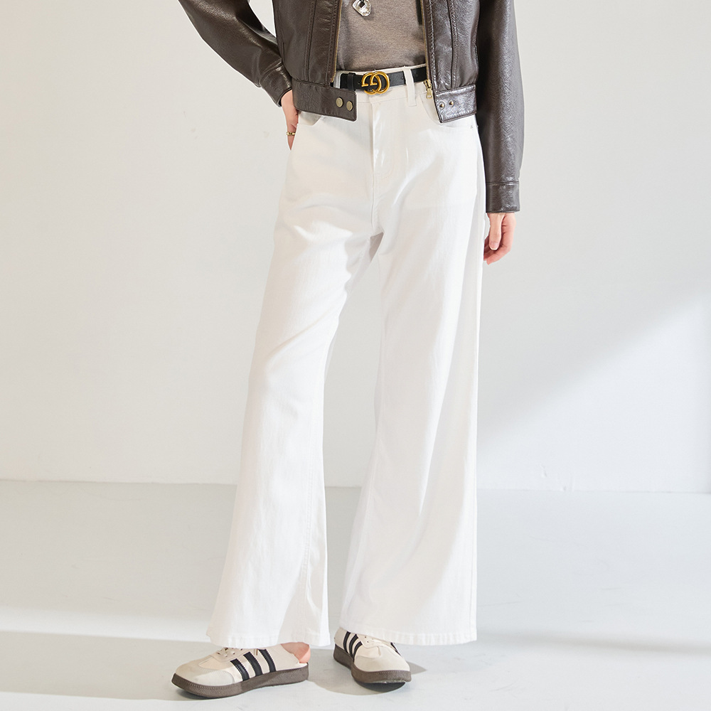 Early Autumn New Pure White Retro High-Waisted Wide-Leg Jeans for Women, Loose Versatile Long Flared Pants 18991