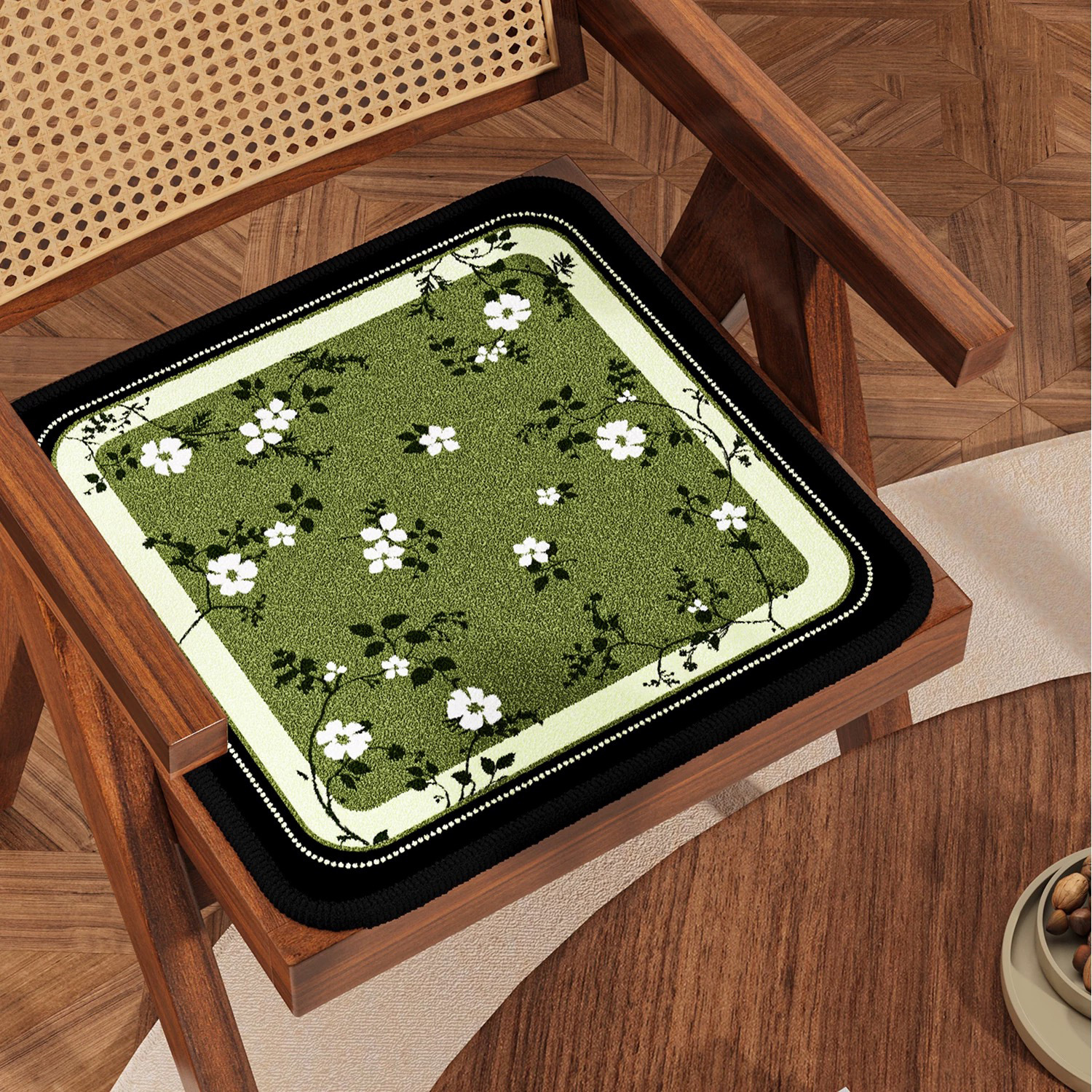 跨境款复古椅子坐垫家用红木家具深色系小碎花仿羊绒防滑底凳子垫