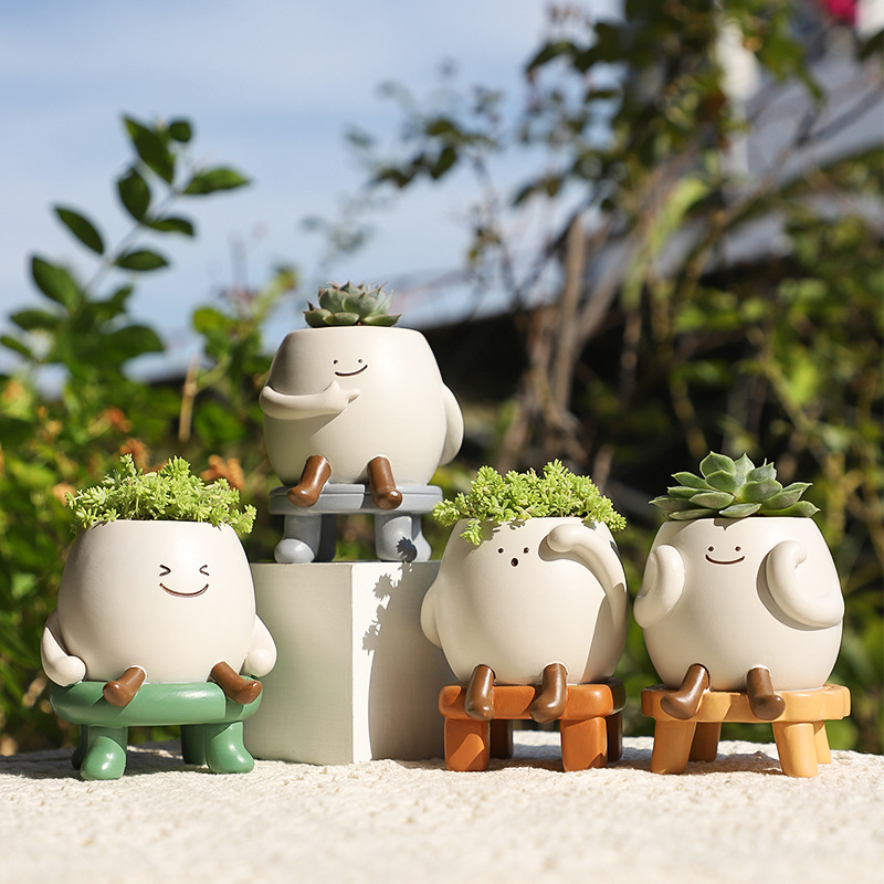 Caricatura creativa encantadora de resina jardinería maceta de mesa paisaje maceta mini maceta de flores
