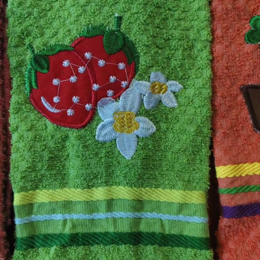 Mayorista transfronterizo comercio exterior especializado pesado engrosado absorción de agua frutas bordadas toallas de té de algodón toallas de taza