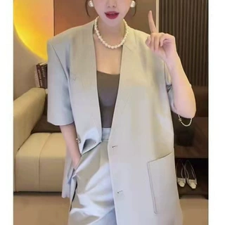 法式轻熟风西装套装女装夏季新款短袖外套直筒短裤两件套御姐洋装
