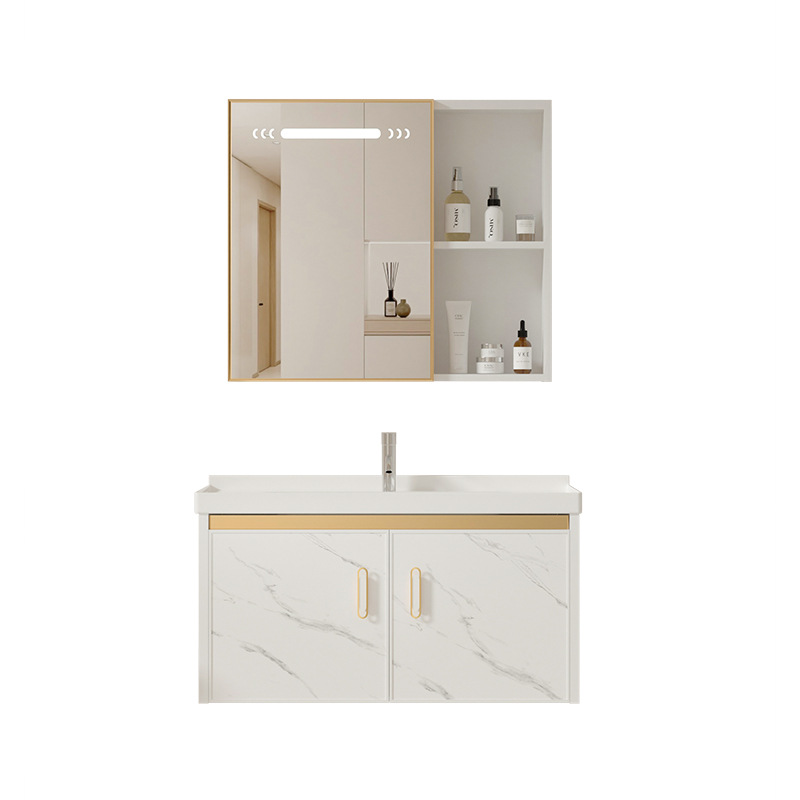 gabinete de baño de aluminio espacial de casa pequeña, lavabo de baño combinado, lavabo de cerámica, lavabo cerámico, lavabo cerámico, lavabo cerámico
