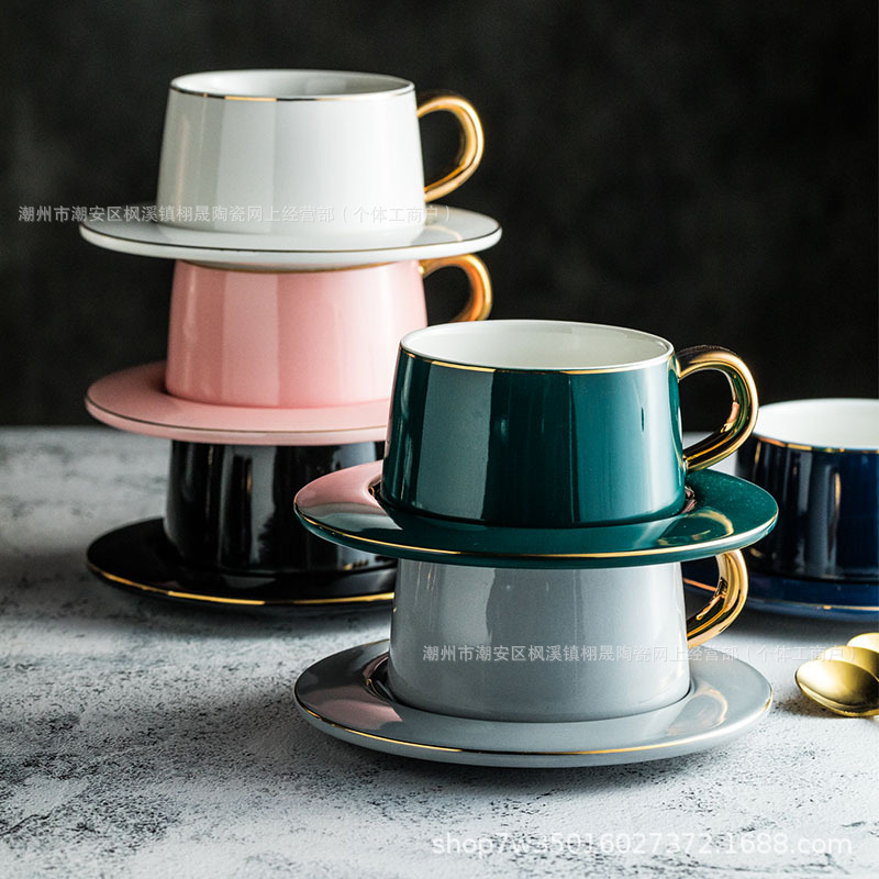 Tazas de café de lujo europeas de cerámica de oficina Taza de té de la tarde Taza de té de flores de oficina