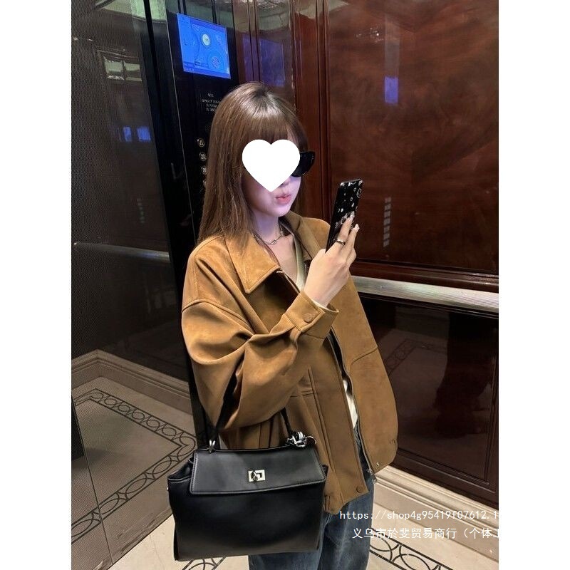 American retro suede jacket for women, 2026 spring hot-selling, loose-fitting, turn-down collar, casual, versatile, slimming, trendy coat American retro suede jacket for women, 2026 spring hot-selling, loose-fitting, turn-down collar, casual, versatile, slimming, trendy coat