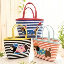 腊肠狗伴手礼手拎包棉线编织时尚撞色手提包水桶托特包棉绳编织包
