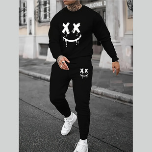International Cross-Border New Sweatshirt and Sweatpants Two-Piece Set for Men and Women Casual Velvet Round Neck Suit Foreign Trade Wholesale Printing