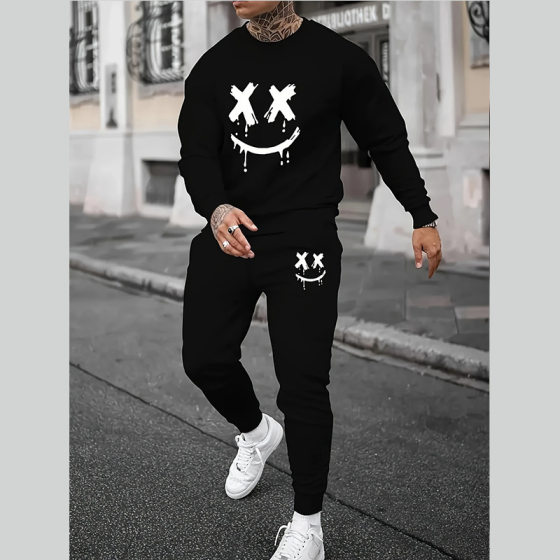 International Cross-Border New Sweatshirt and Sweatpants Two-Piece Set for Men and Women Casual Velvet Round Neck Suit Foreign Trade Wholesale Printing