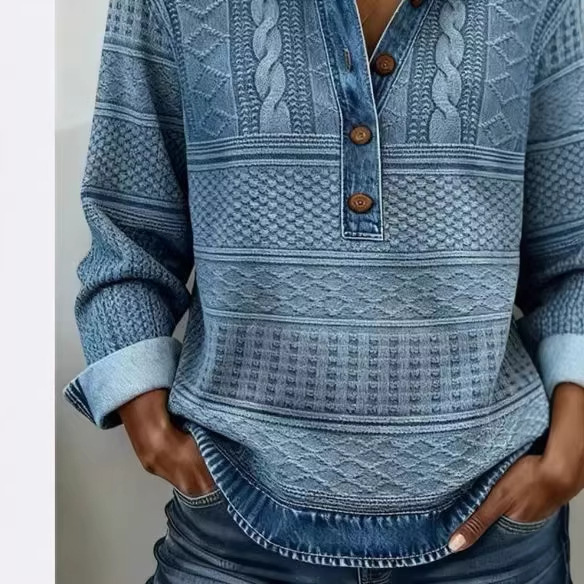 2026 Autumn and Winter Amazon Export New Models in Stock European and American Casual Long-Sleeved Tops Denim Polo Shirts for Women