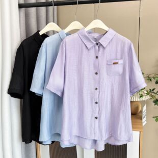 2025 Summer New 100.00kg Chubby Sister Thin Casual Short-sleeved Shirt plus size Women's All-match Shirt 6767