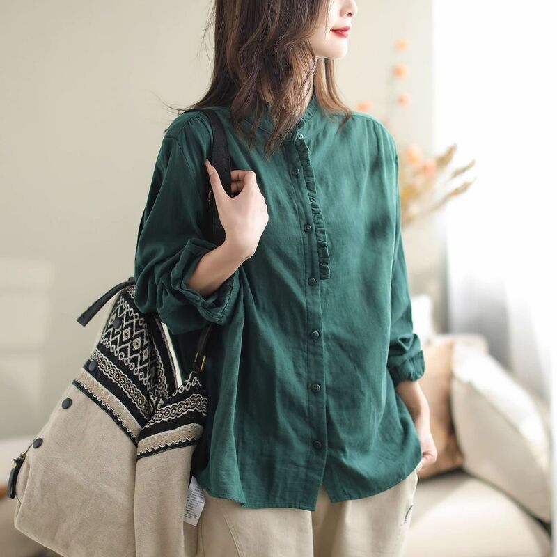 Women's Long-sleeved Shirt Women's Summer Elegant Small Shirt Lace Design Chic Top plus size Casual Loose Shirt