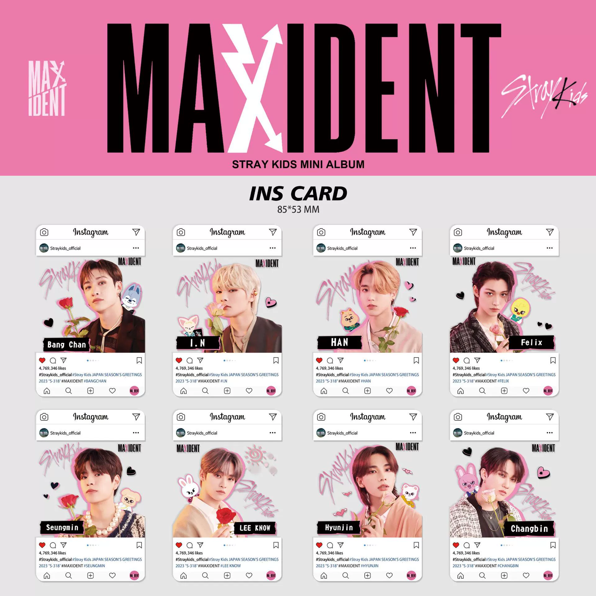 Прозрачный набор фотокарт из ПВХ (StrayKids), 8 карточек, 8.5×5.3 см, упакованы по отдельности в OPP