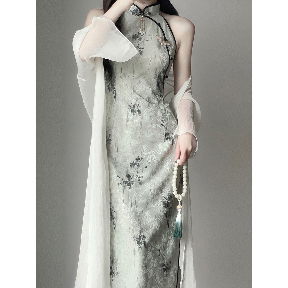 Cheongsam Style Halter Neck Young 2024 New Improved New Flesh-Covering Dress New Chinese Style Super Fairy Spring and Summer Girl