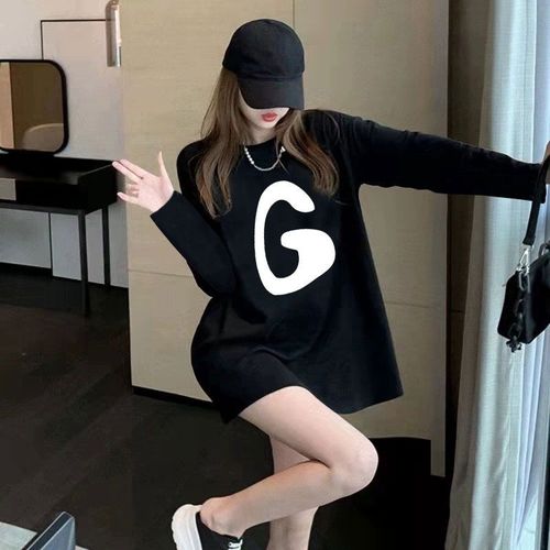 Heavy cotton long-sleeved T-shirt for girls loose new spring and autumn base shirt for students versatile black tops ins trendy