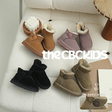 XSHX『原木纽扣』儿童真皮雪地靴男女童冬加厚冬一脚蹬【温州鞋】