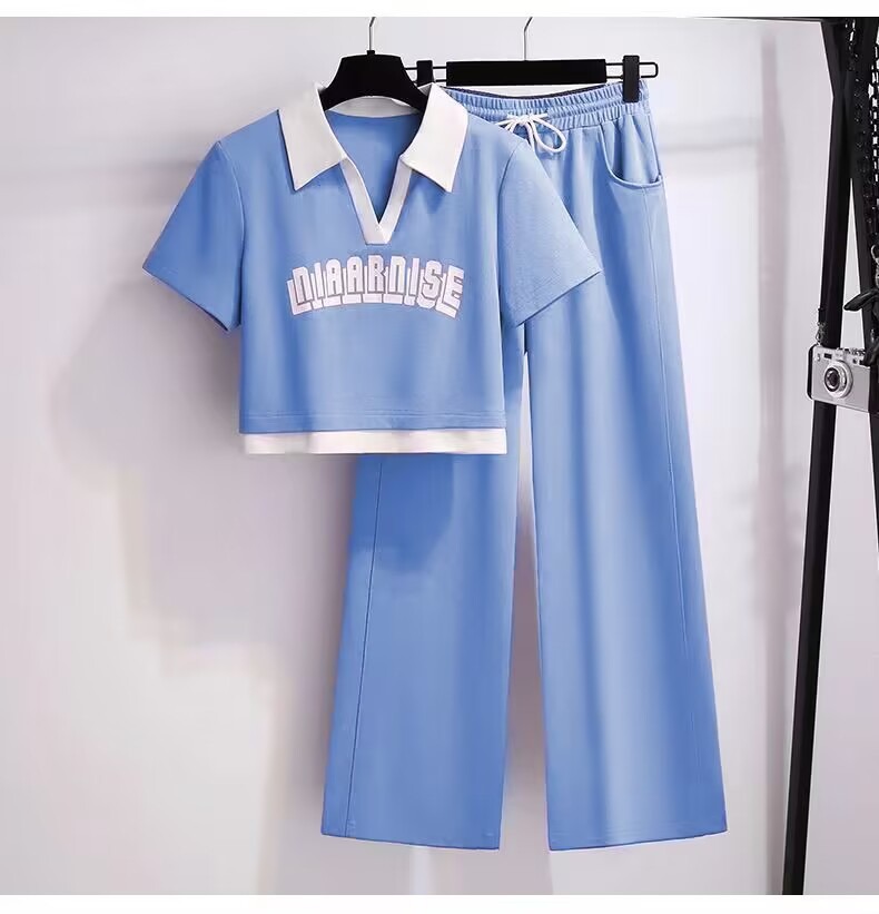 Casual Sports Suit For Women, Summer 2023 New Trendy Fashion Sweatshirt And Wide-leg Pants Two-piece Running Outfit_ecoleips.com