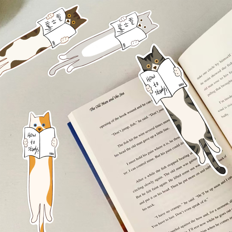 30张卡通原创猫猫看书书签简约手帐创意素材ins阅读纸质书签可DIY|undefined