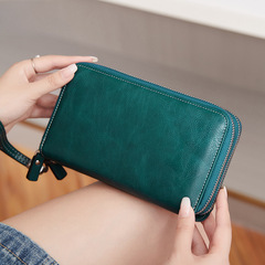 Cross-border new RFID anti-skimming women's wallet, long-style bifold clutch with double zippers—European and American vintage design, offering ample storage capacity.