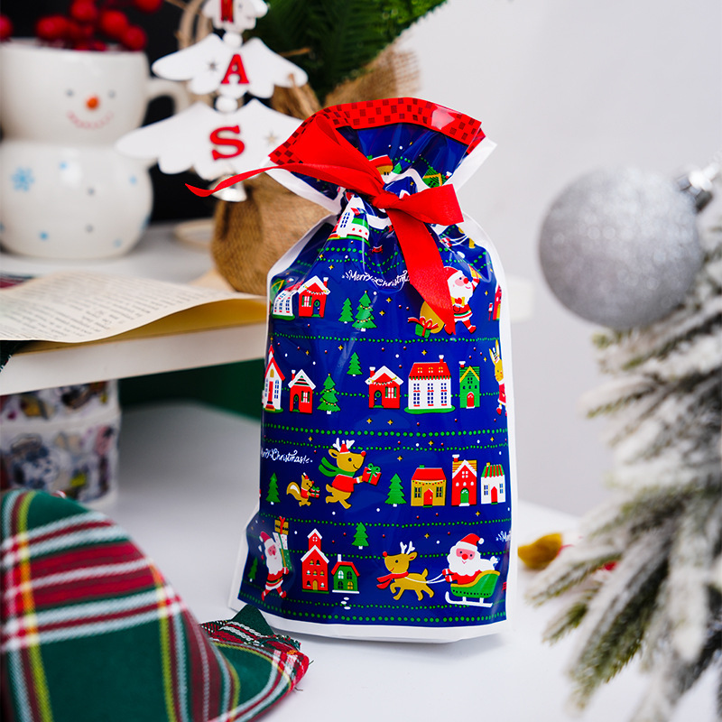 50个价 新款加厚深蓝色送礼老人 麋鹿款礼品束口袋糖果包装袋平安