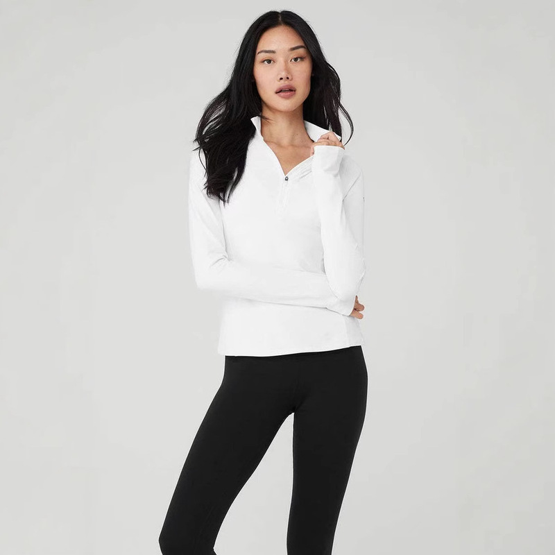 Alo Early Autumn Women's Sports Half-Zip Stand-Up Collar Long-Sleeved Women's Slim Yoga Jacket Outdoor Running Training T-Shirt