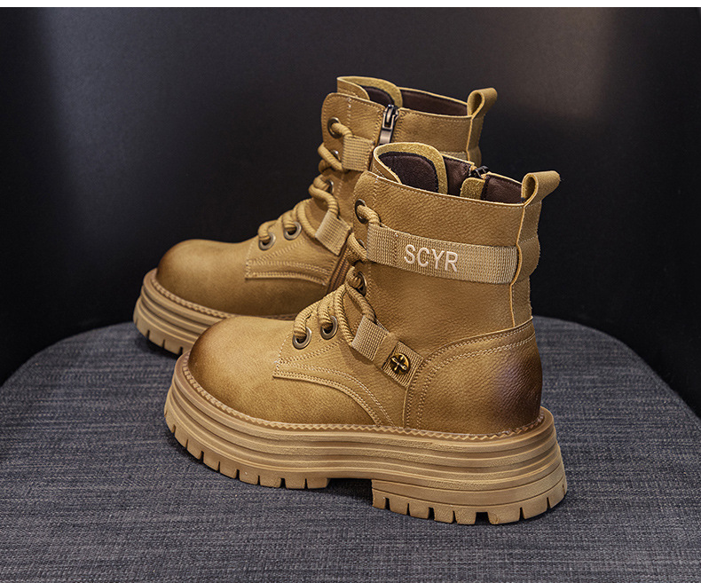 Giày boot nữ cổ ngắn đế dày phong cách Martin, lót lông ấm mùa đông — M2626-1 vàng lót nhung, M2626 màu vàng một lớp lót trong, M2626-1 kaki lót nhung, M2626 một lớp màu đen chi tiết 15