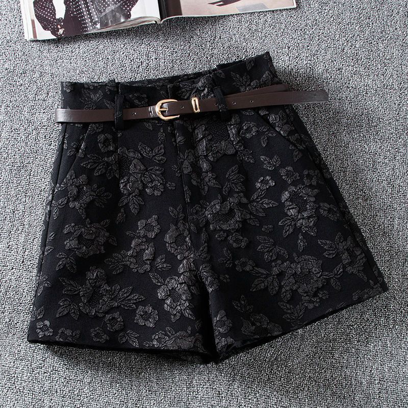 Jacquard Shorts Women's Autumn and Winter High-Waisted Slimming Look 2025 New Chinoiserie National Style A-Line Loose Casual Wide-Leg Pants for Outer Wear