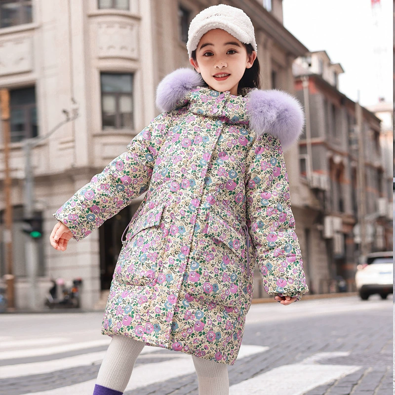 Зимняя детская длинная бархатная теплая пуховик, корейский стиль, средняя длина, пух, для подростков
