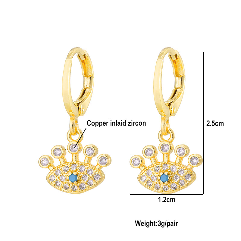 Fashion Oil Dripping Evil Eyes Copper Inlaid Zircon Plated 18k Real Gold Geometric Earrings display picture 9