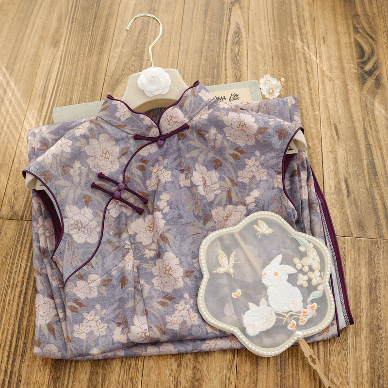 Qiaoniangyu Purple Improved Crescent Sleeve Cheongsam for Women 2026 Spring New Style for Work Wear Young Style Artistic Retro