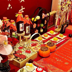 新中式订婚糕点摆台结婚宴装饰布置摆件喜饼摆盘点心甜品架展示架