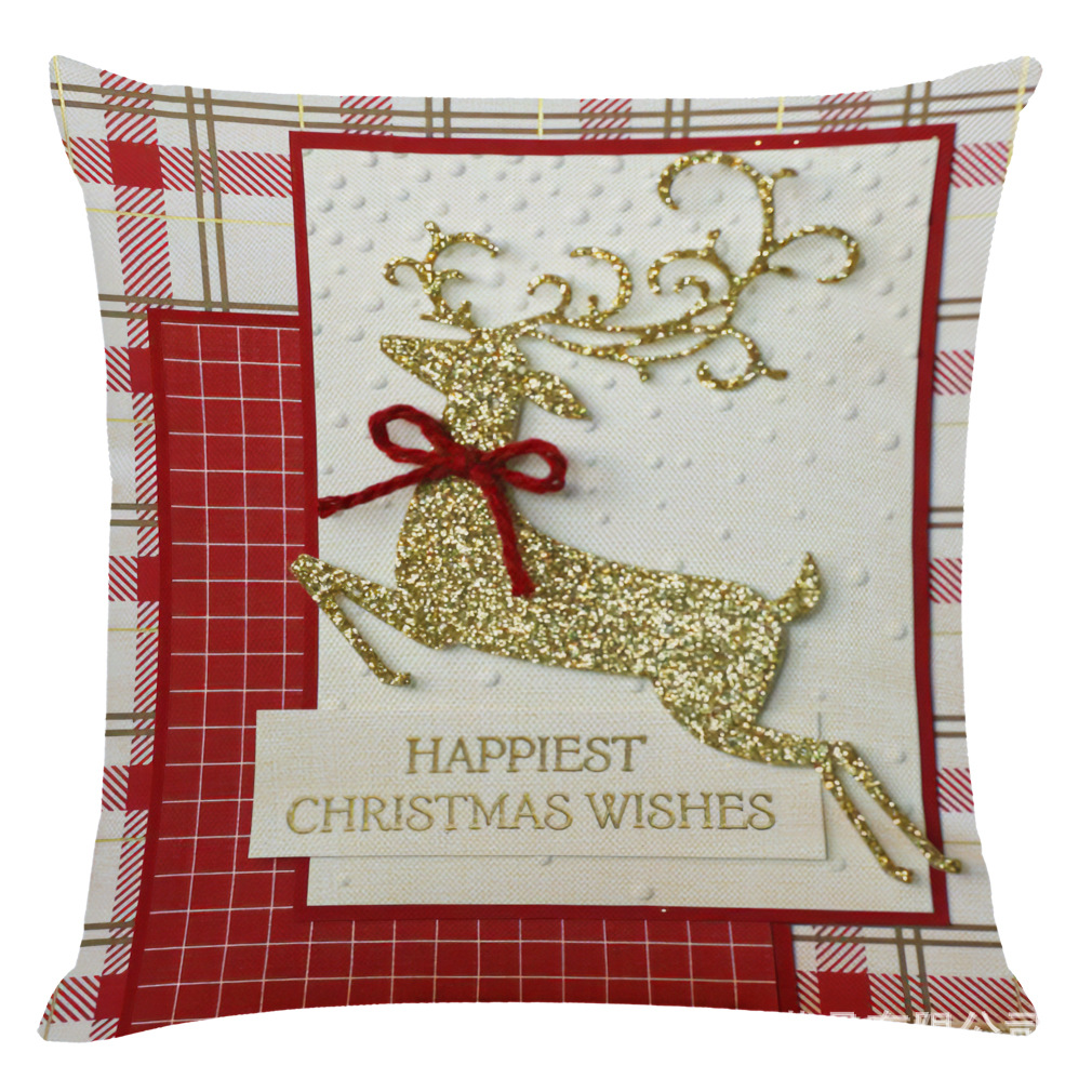 wish 亚马逊热卖新款圣诞节棉麻抱枕套 汽车抱枕家居沙发靠垫定制