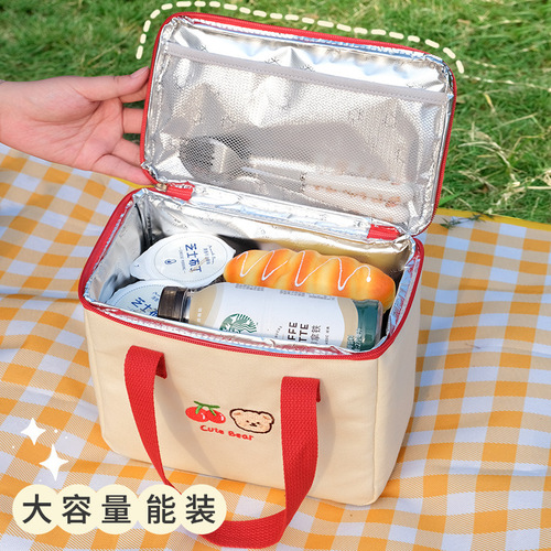 Portable lunch box pocket with good appearance and large capacity lunch box bag for students ins style lunch box insulation bag wholesale