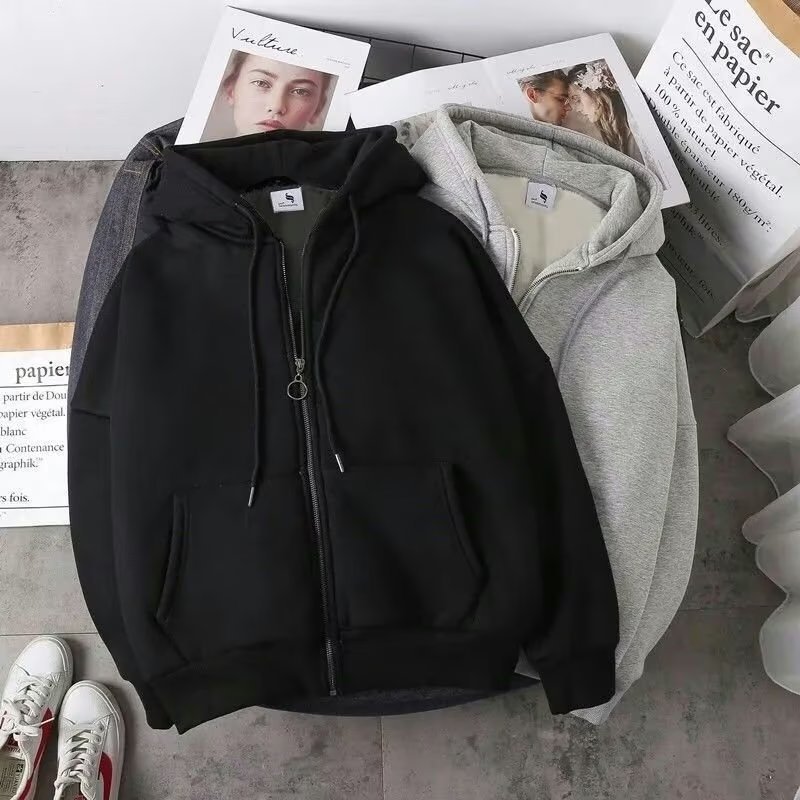 Fleece hoodie met rits voor koppels herfst en winter_voghion.com