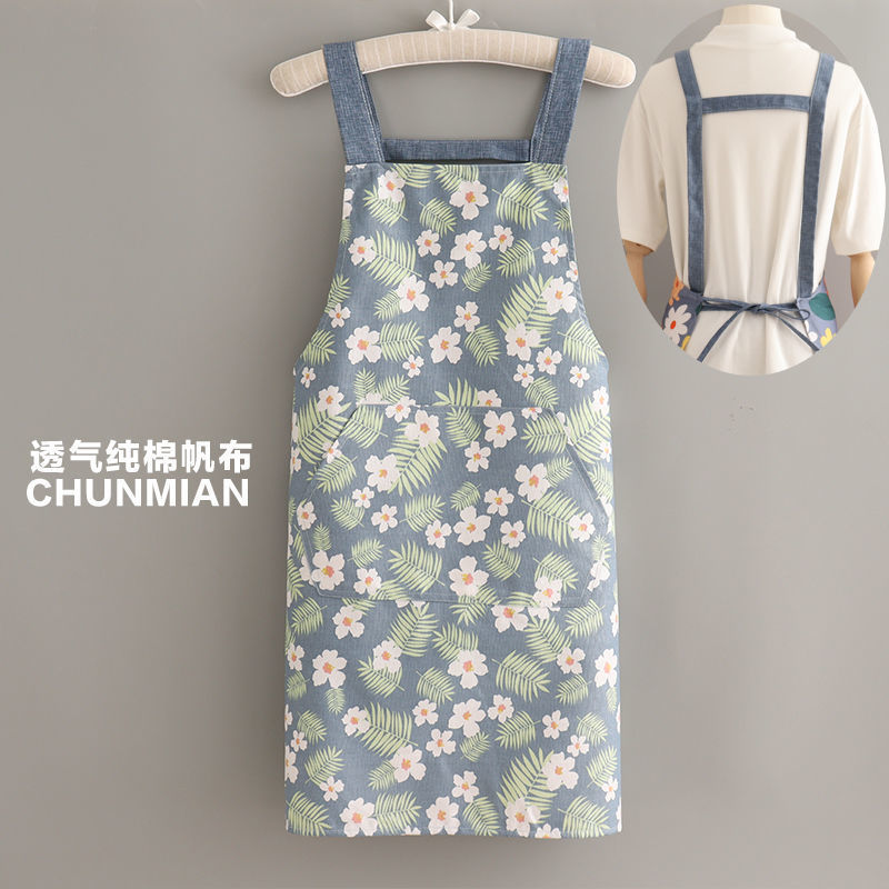 스트랩 코튼 캔버스-블루 하단 꽃