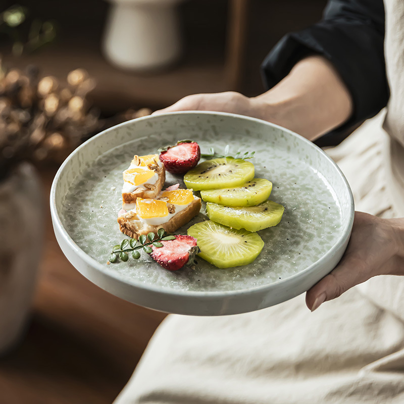 Platos de cerámica en relieve retro de alto valor de cara de filete casero, plato de pasta, plato de fruta práctico, plato de postre