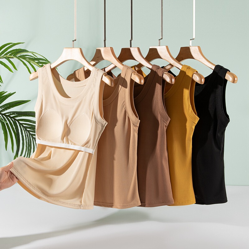 Summer New Threaded Camisole Women's Inner Vest with Chest Pad One-piece Thin Sleeveless Base Outer Wear Top Summer New Threaded Camisole Women's Inner Vest with Chest Pad One-piece Thin Sleeveless Base Outer Wear Top