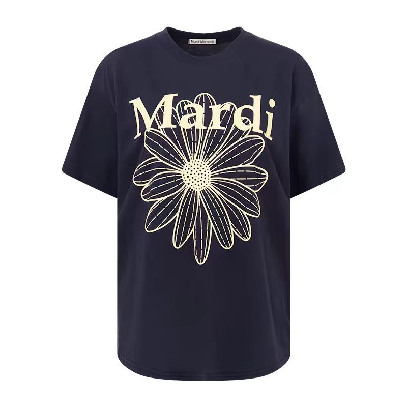 Cross-border Summer New Mardi Zou Ju Chrysanthemum Printed Letter Men's and Women's Round Neck Short-sleeved T-shirt Size 4