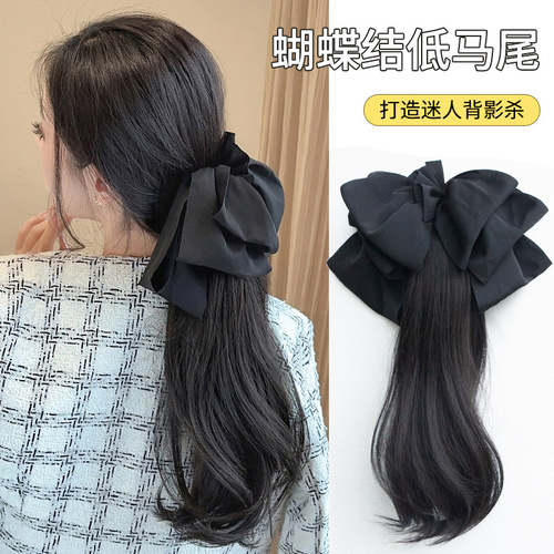 Bow wig female gripper slightly curly sweet and gentle low ponytail natural fluffy artificial hair wig ponytail braid