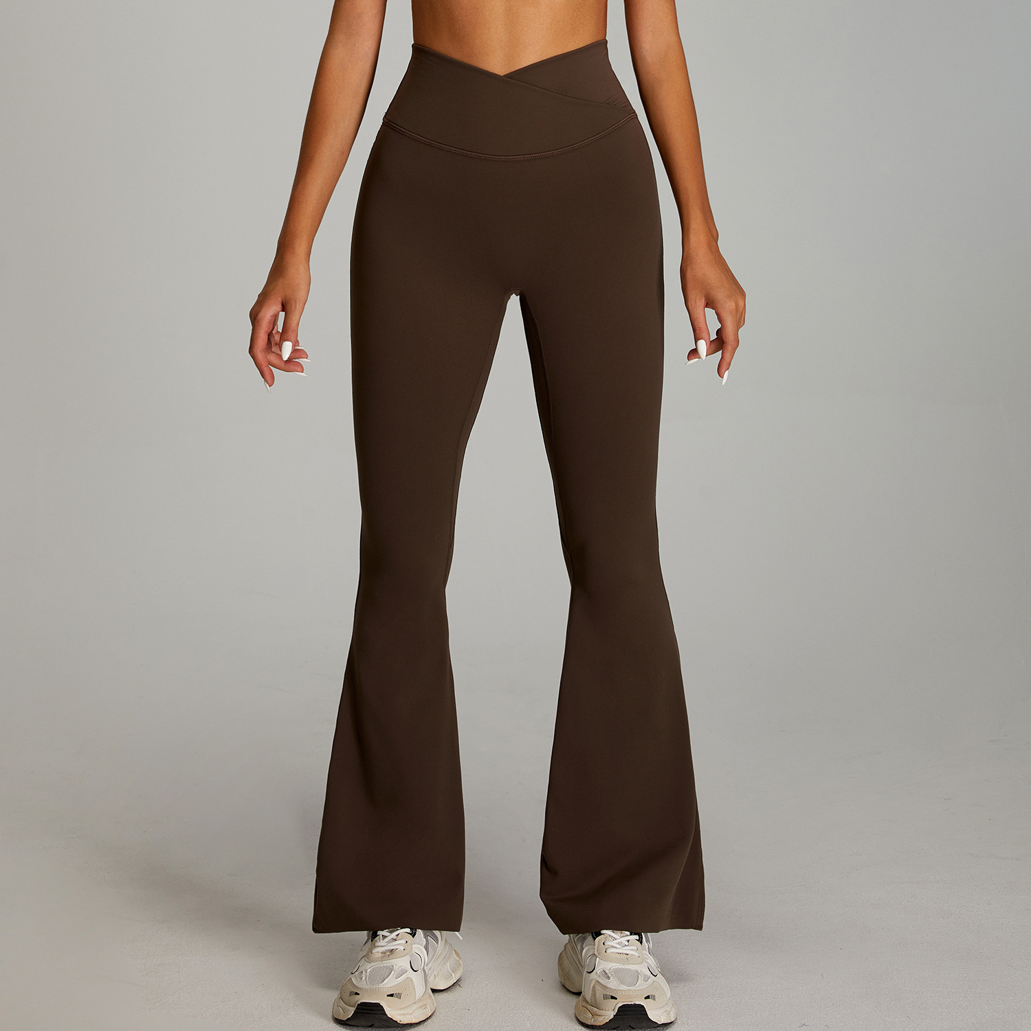 Pantalones acampanados de yoga de cintura alta cruzada europea y americana, pantalones de fitness de cadera ajustados desnudos, pantalones deportivos de pierna ancha para mujer