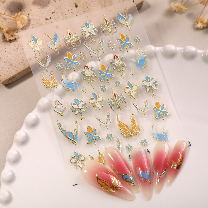 国风花团锦簇美甲贴纸5D浮雕立体新中式花朵diy指甲贴纸饰品 SL款|undefined