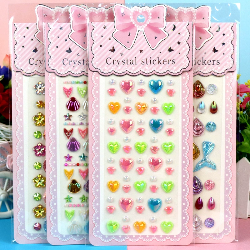 Кросс-бордерные наклейки с сердечками и рыбьим хвостом, разноцветные клейкие акриловые наклейки с бриллиантами, детские наклейки с драгоценными камнями «сделай сам», наклейки с кристаллами и бриллиантами специальной формы
