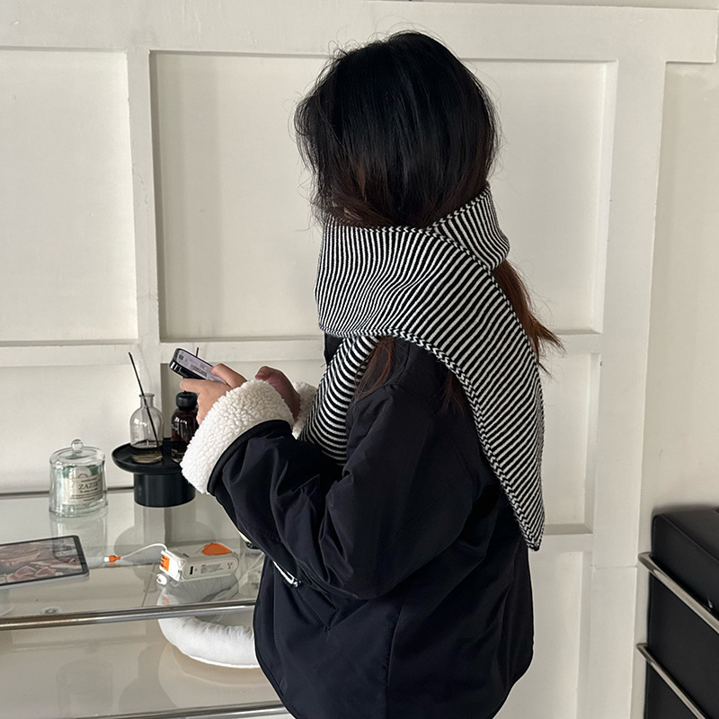 女主搭配单品~条纹围巾女经典韩系针织保暖围脖情侣时髦撞色披肩|undefined