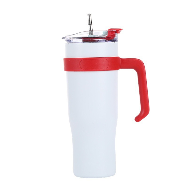 Taza de coche gigante transfronteriza de 40oz con mango Taza de hielo portátil de gran capacidad Taza de paja de aislamiento en frío simple