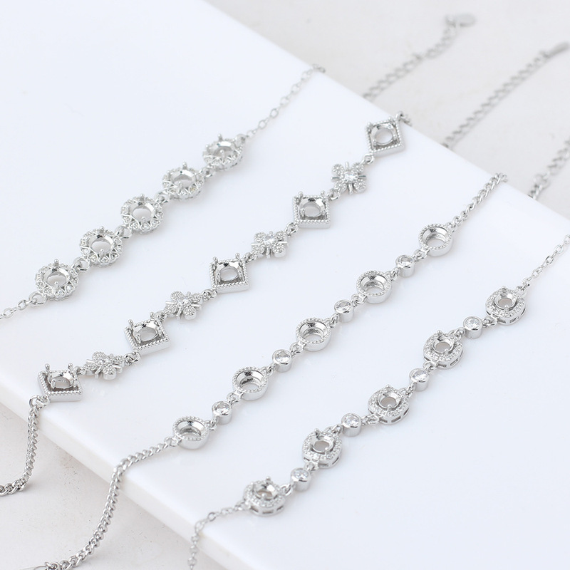 Bracelet Empty Bracelet 4, 5, 8mm Round Simple Copper Electroplated Imitation s925 silver Emerald Egg Noodles Jewelry Women's Joker