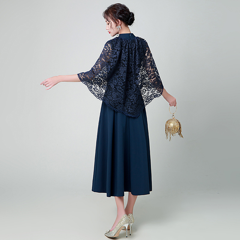 Vestido de noche estilo europeo para mujer, nuevo modelo 2026, azul marino, ropa informal, vestido largo elegante para reuniones anuales.