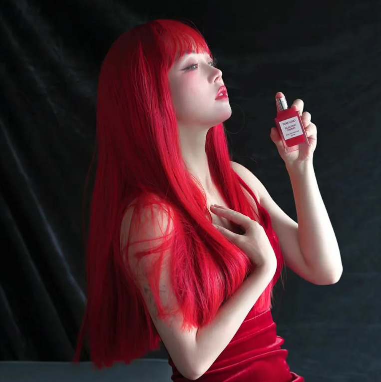 Neptune Red Wig One-word Cut Full Headgear Female Long Straight Hair Krypton Red Red Hair Color cos Universal Two-dimensional