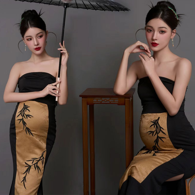 Photo Studio New Pregnant Women Photo Photography Clothing at Home Chinese Beautiful Cheongsam Skirt Pregnant Flavor Photography Clothes