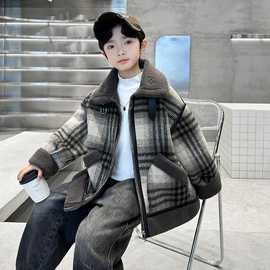 男童加绒加厚呢子外套秋冬款2025新款冬季棉袄大儿童冬装男孩棉服