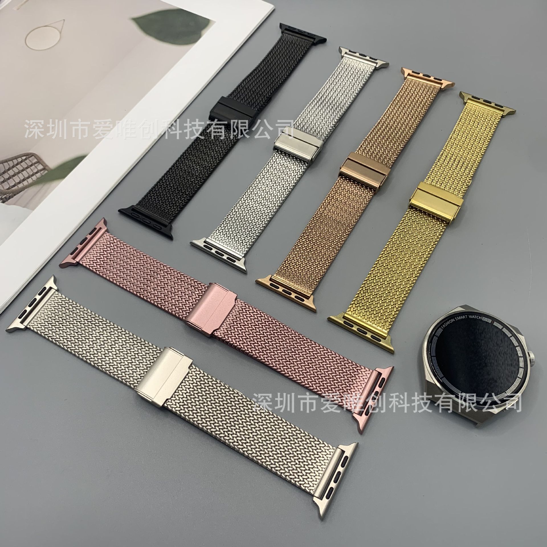 适用于iwatch手表带麦穗金属不锈钢双保险扣手表带人字网苹果表带