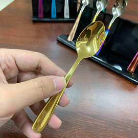 亚马逊不锈钢勺子可爱彩色小孩勺子家用餐饮咖啡甜品小勺厂家批发